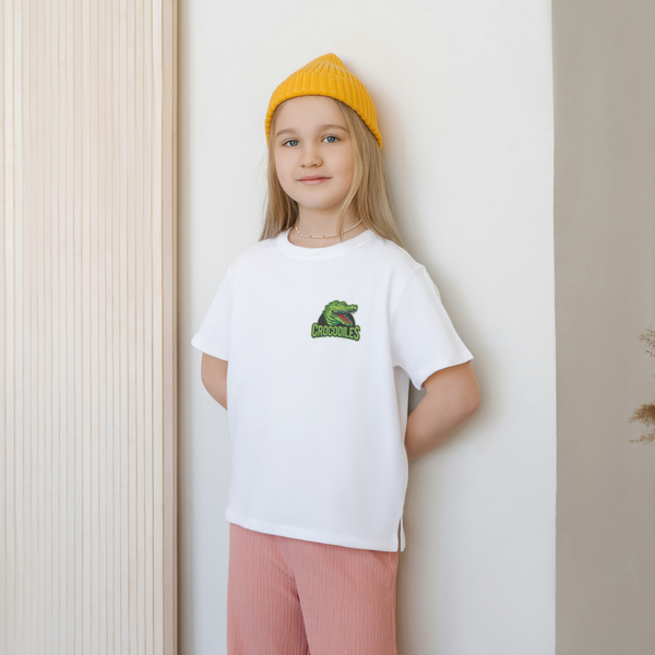 GREEN CROCODILE (Brusttasche) - Kinder Bio-Baumwolle T-Shirt